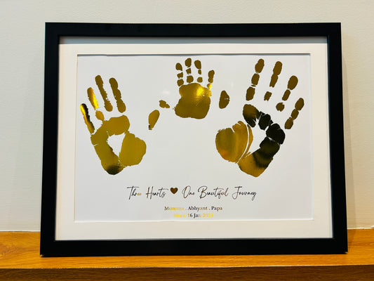 Foiled Baby & Parents Hand Artwork – A3 Frame