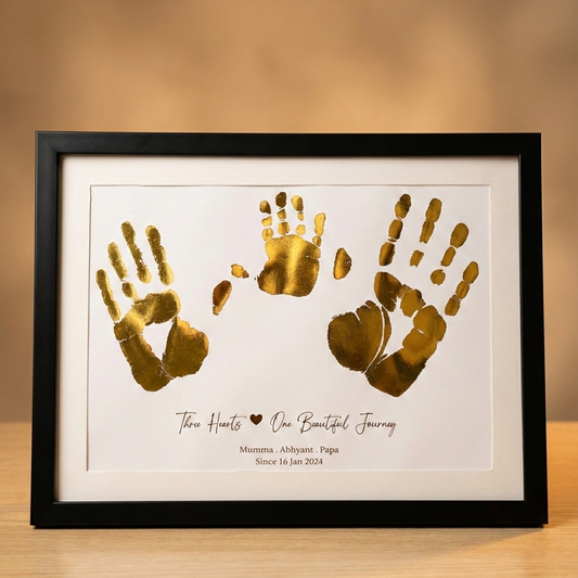 Foiled Baby & Parents Hand Artwork – A3 Frame