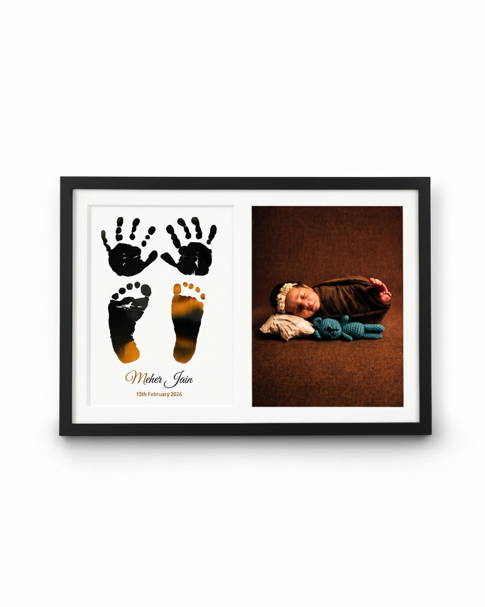 Foiled Baby Hand And Foot Artwork With Photo – A3 & A4 Frame