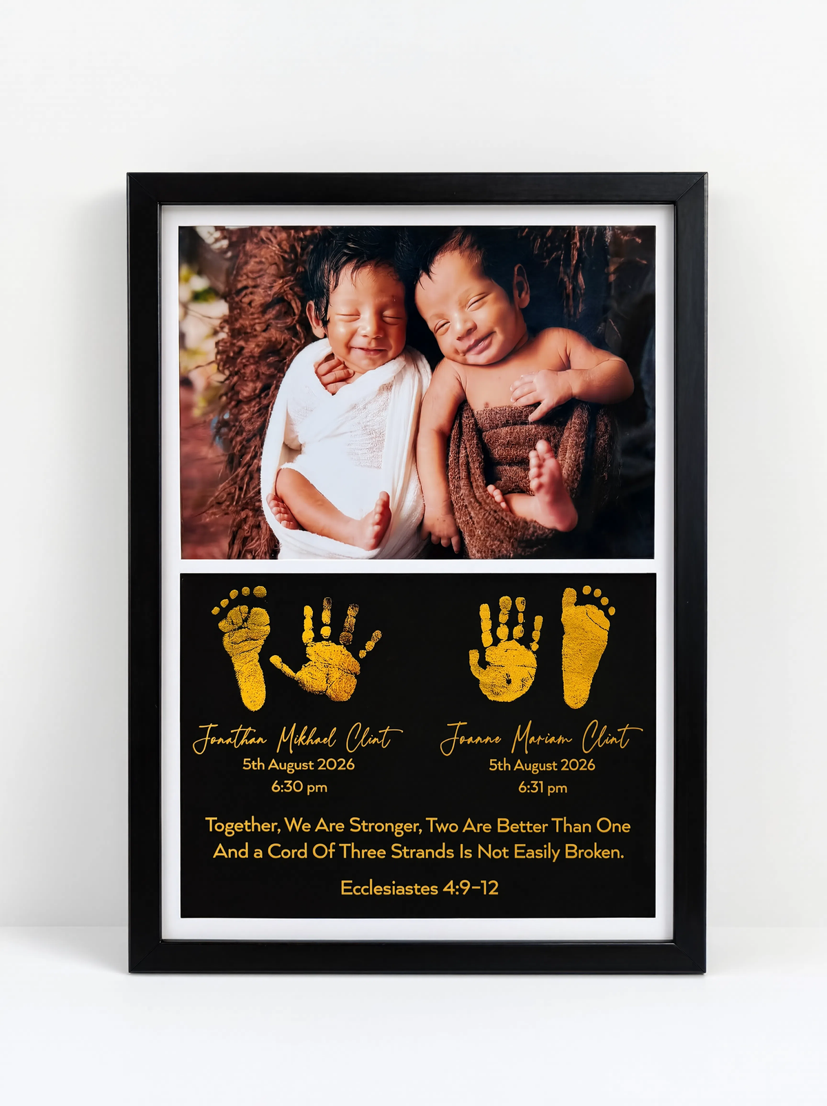Foiled Twin Baby Hand & Footprint Artwork – A3 Frame