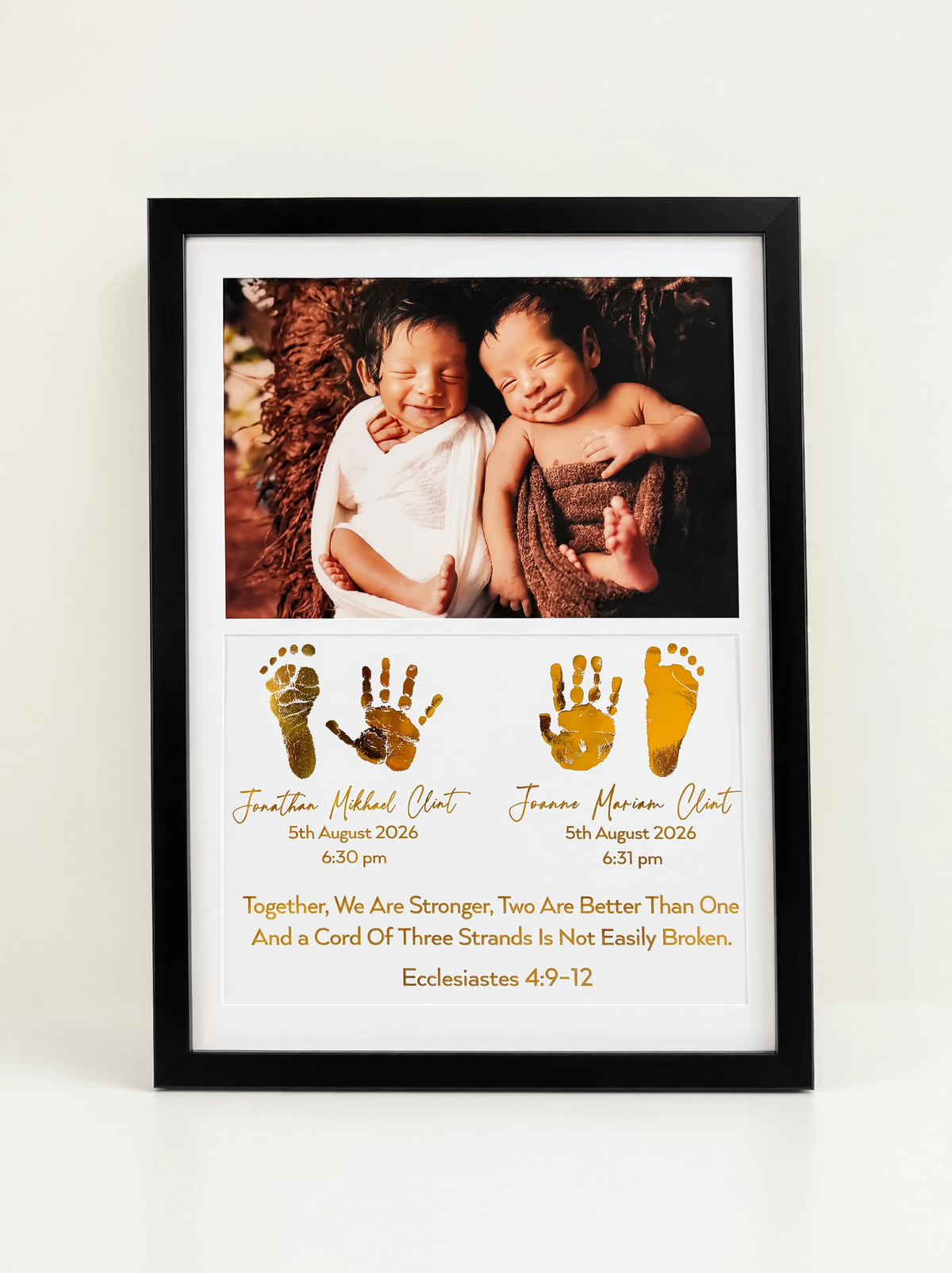 Foiled Twin Baby Hand & Footprint Artwork – A3 Frame