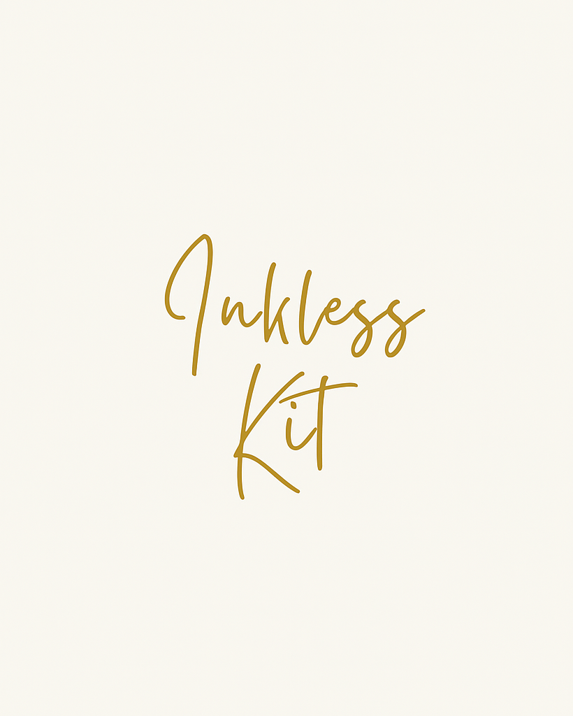 Gold 'Inkless Kit' text on a white background
