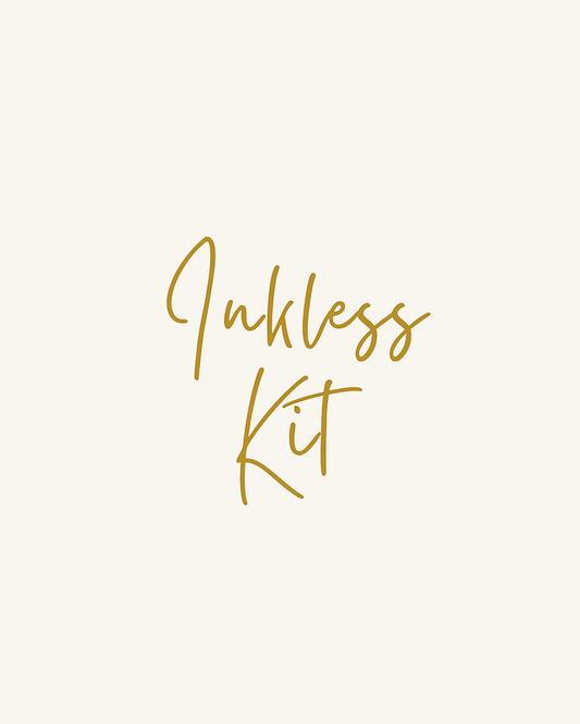 Gold 'Inkless Kit' text on a white background