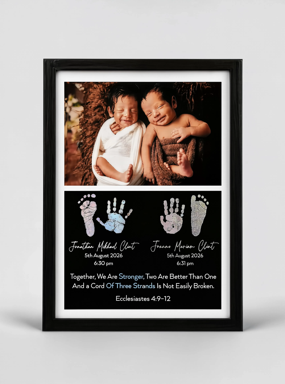Foiled Twin Baby Hand & Footprint Artwork – A3 Frame